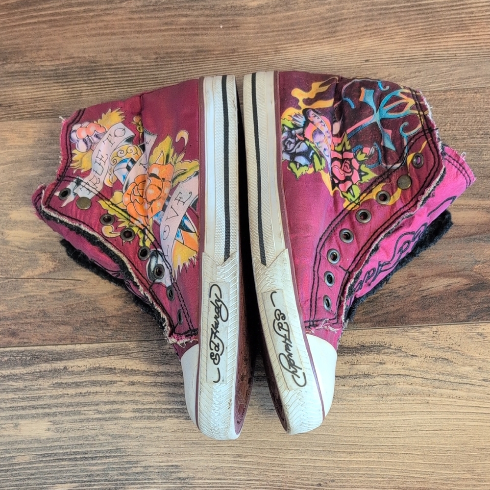 Ed Hardy Tattoo Roses True Love Vintage High-Top Sneaker 8                M530 - Picture 6 of 9
